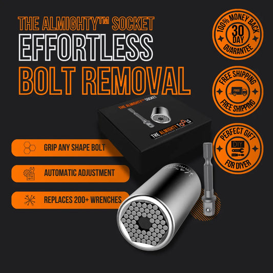 The Almighty Socket™ — universal socket tool that fits any nut or bolt, replaces over 200 wrenches