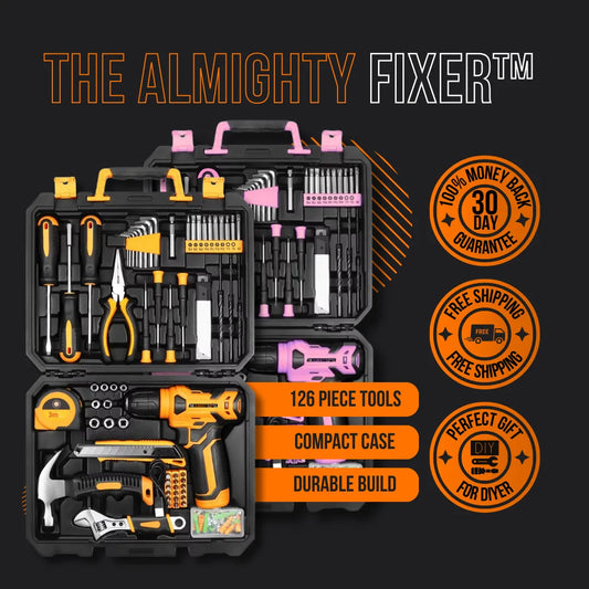 The Almighty Fixer compact apartment tool kit — 126-piece all-in-one toolkit in a portable case