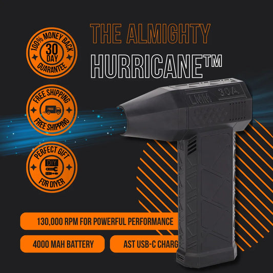 The Almighty Hurricane cordless hurricane blower air duster with 130,000 RPM brushless motor and 4000mAh battery
