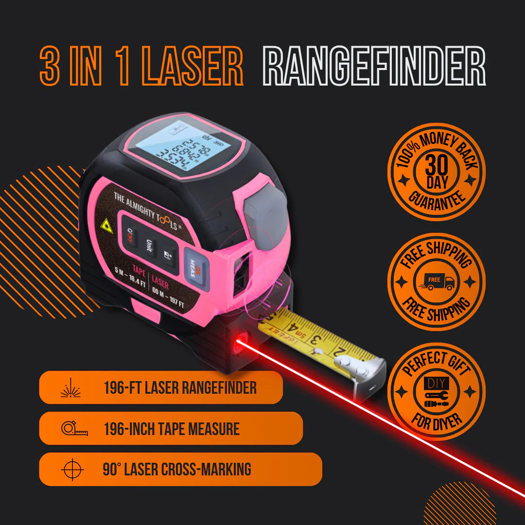 Pink tape measure — The Almighty Ruler® Pink 3-in-1 laser measuring tool with digital display