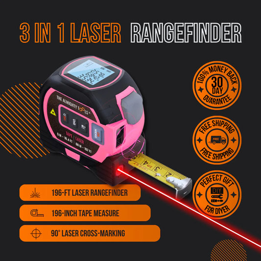 Pink tape measure — The Almighty Ruler® Pink 3-in-1 laser measuring tool with digital display