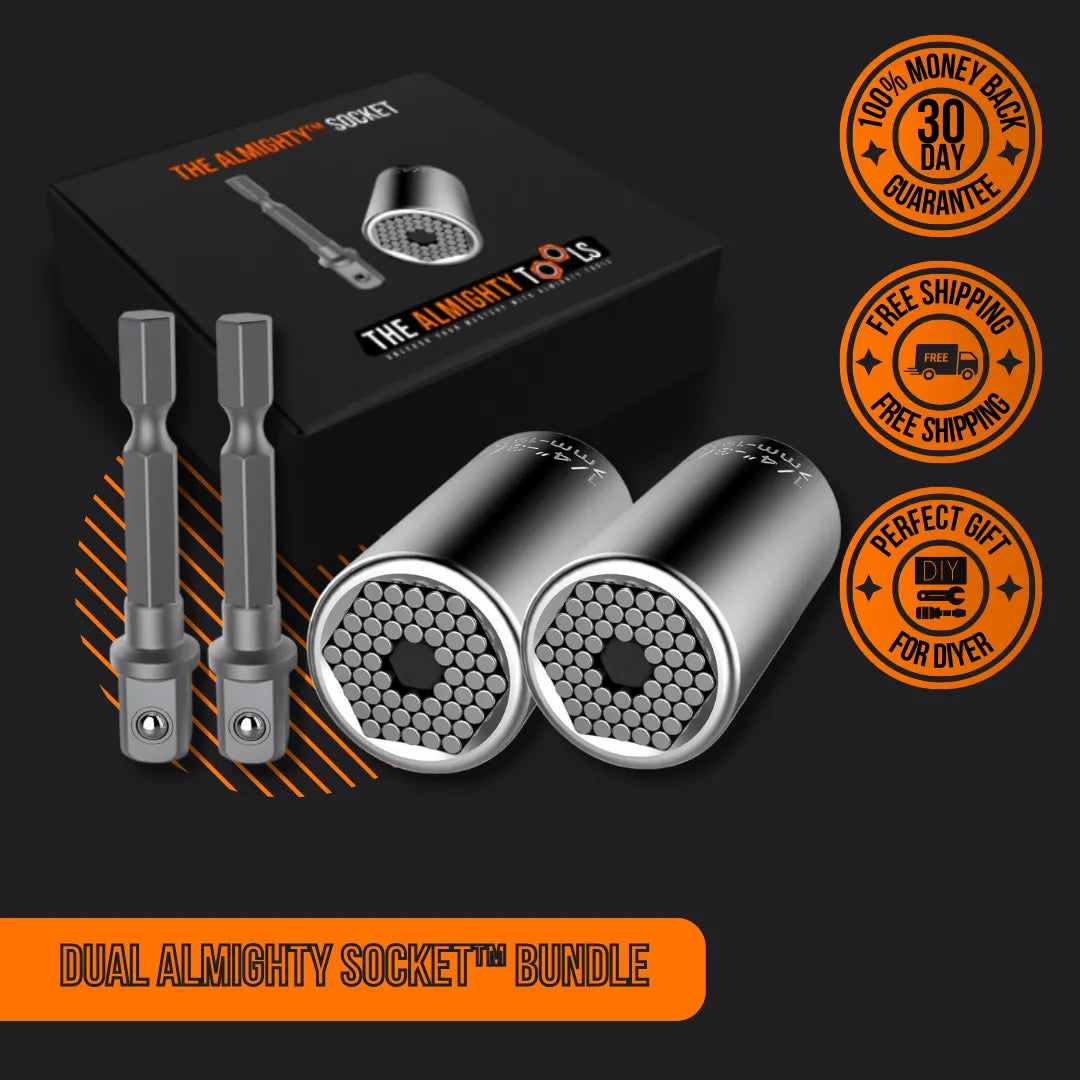 Dual Almighty Socket bundle set with universal socket tools, adapters, and product box