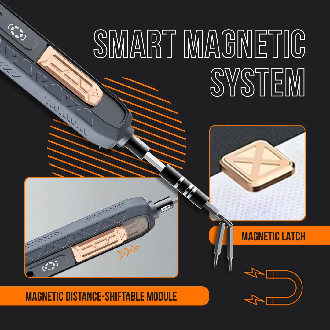 Multifunctional magnetic screwdriver with smart system, distance-shiftable module, and latch